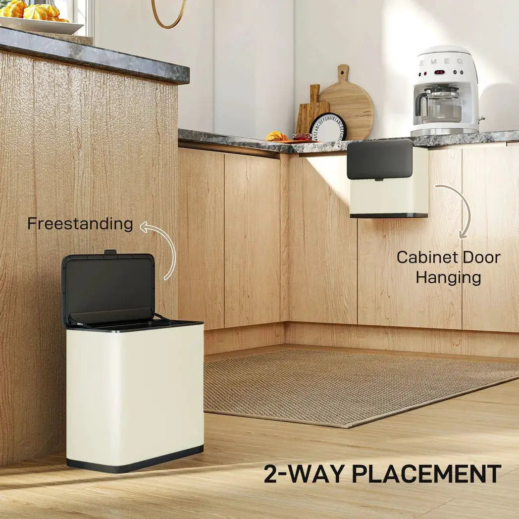 HOMCOM 8L Hanging Kitchen Bin, Rubbish bin with Lid and Removable Inner Bucket for Kitchen Cabinet Door, Under Sink, Office - from HOMCOM