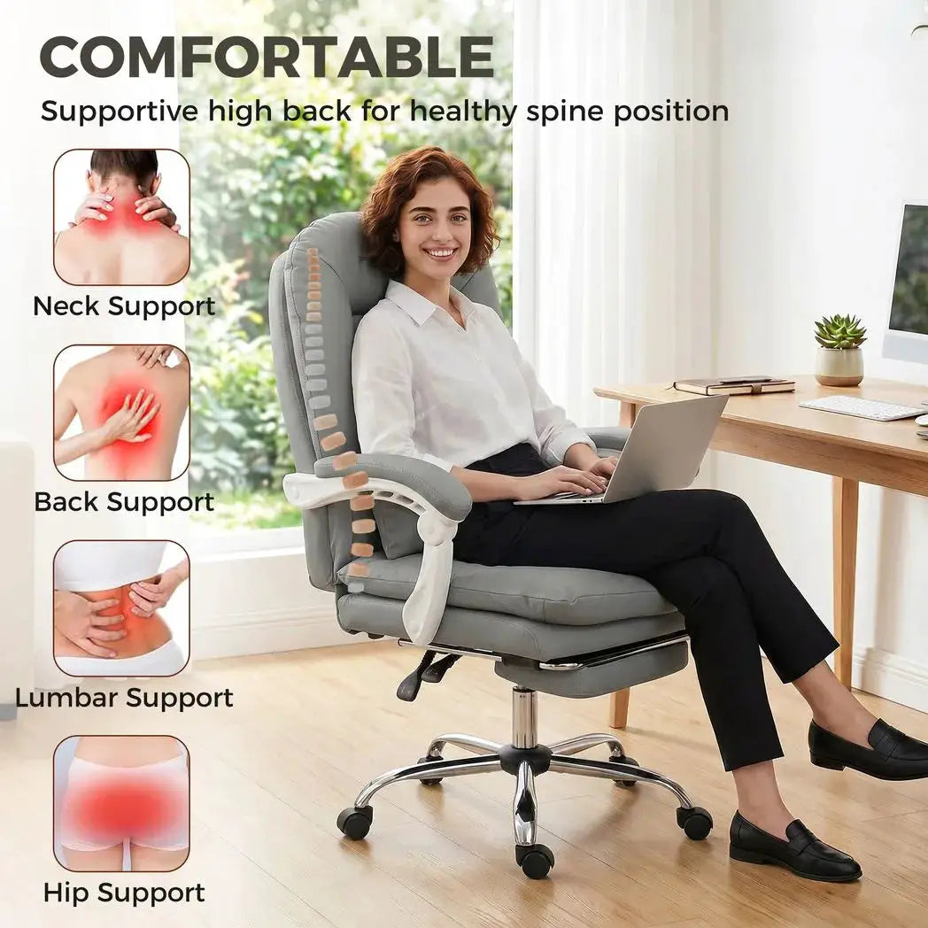 HOMCOM Ergonomic Executive Office Chair, Reclining Desk Chair with Lumbar Support, Footrest, Plush Thick Cushion, Grey - from HOMCOM
