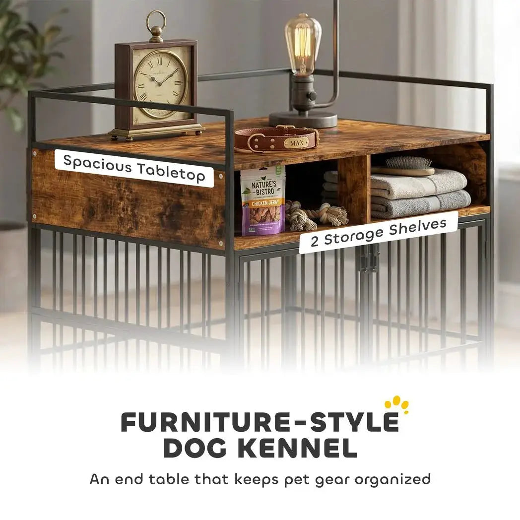 PawHut Dog Crate Furniture, Dog Cage with Rotatable Feeding Station and Storage Shelves, End Side Table Indoor Pet Kenne - from PawHut