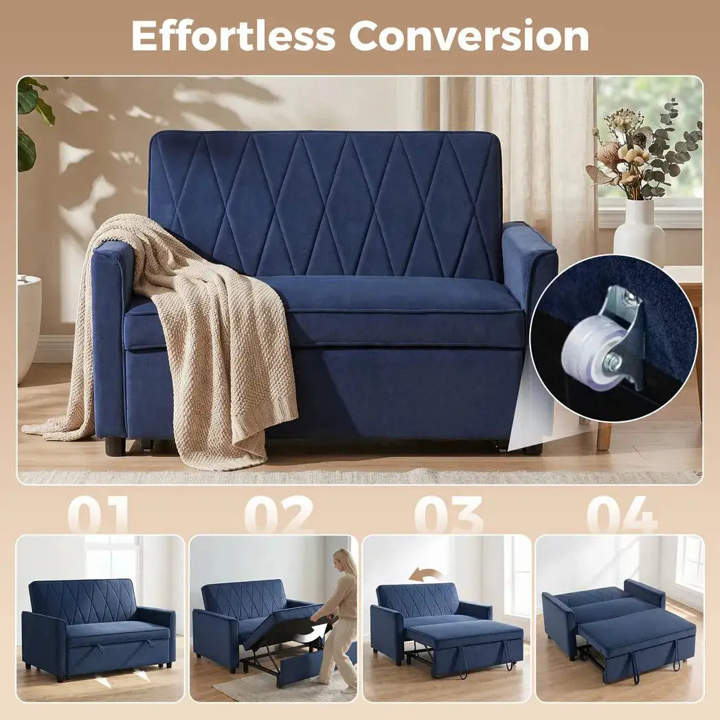 HOMCOM 2 Seater Sofa Bed, 3-in-1 Convertible Pull Out Sleeper Sofa with Click-Clack Adjustable Backrest, Dark Blue - from HOMCOM