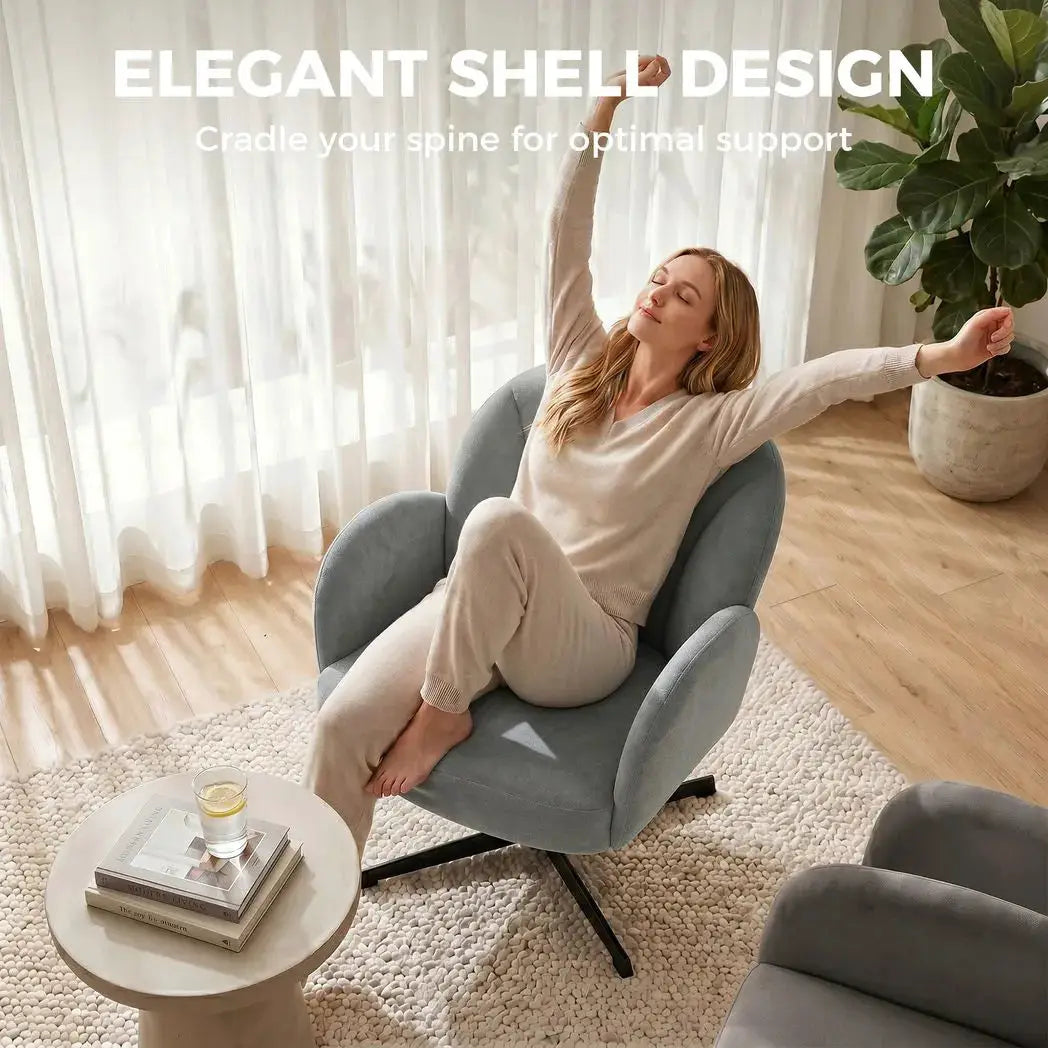 HOMCOM Swivel Accent Chair, Shell-Shaped Armchair with Spring Cushion, Metal Base, Grey - from HOMCOM