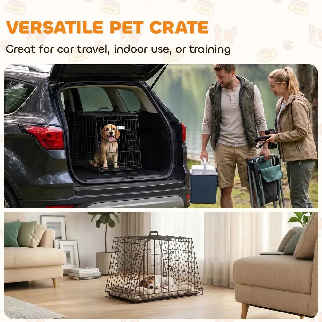 PawHut 30"(76 cm) Car Dog Crate Collapsible Slanted Travel Small Dog Cage with Tray & Handle 76L x 48W x 53H cm - from PawHut