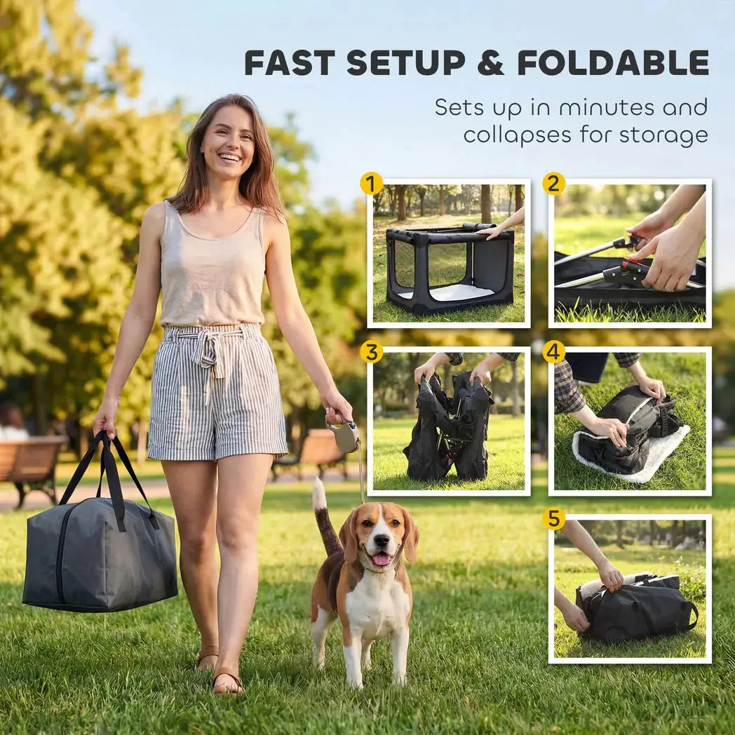 PawHut Soft Dog Crate Pet Travel Crate 76 x 54 x 54 cm with Removable Pad Mesh Window Army Green - from PawHut