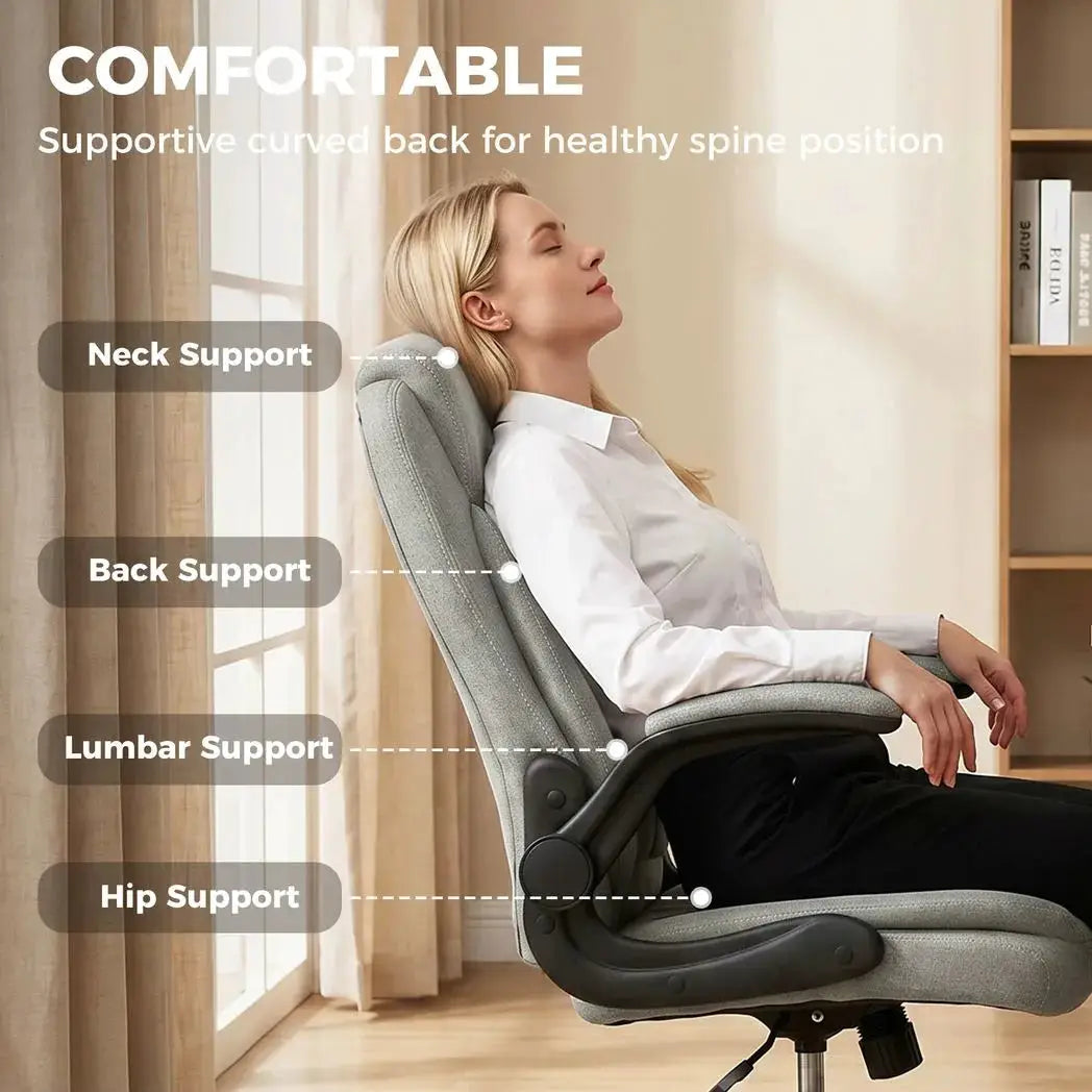 HOMCOM Linen-Look Computer Desk Chair, Executive Office Chair with Flip-Up Armrests and Thick Cushion, Grey - from HOMCOM