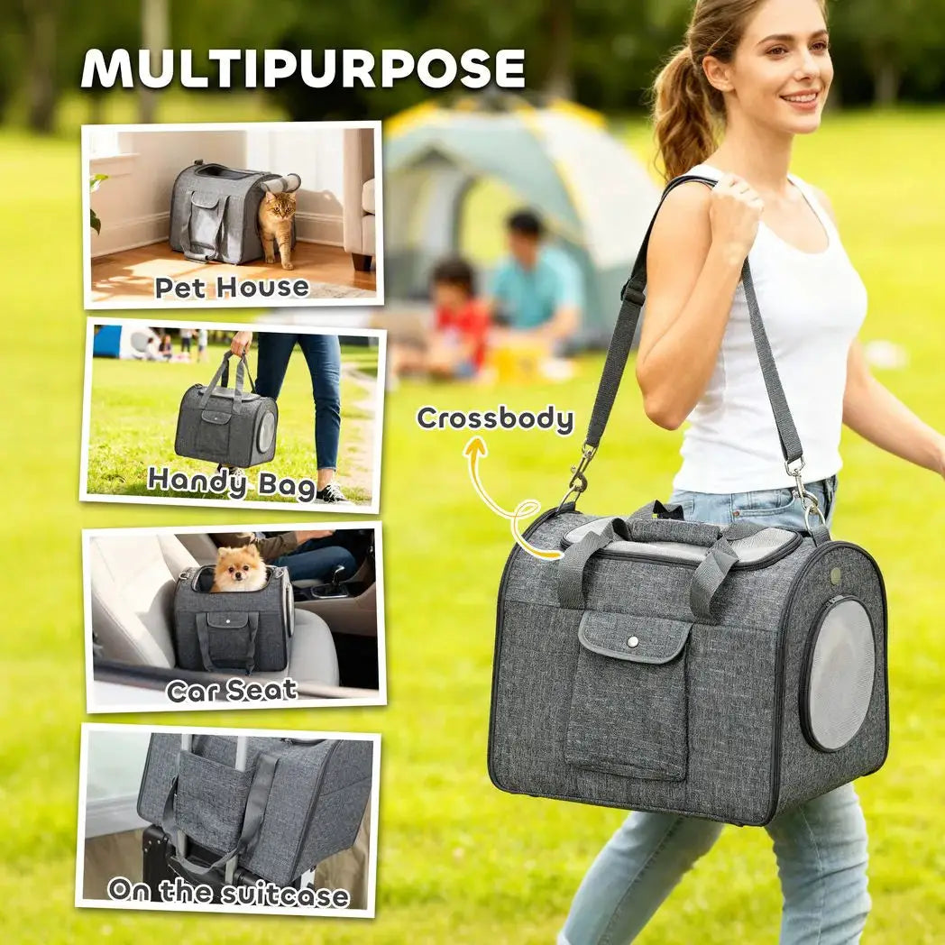 PawHut Soft Sided Cat Carrier Bag, Portable Foldable Pet Carrier with Shoulder Strap & Removable Mat for Small Pet Up to 10kg - from PawHut
