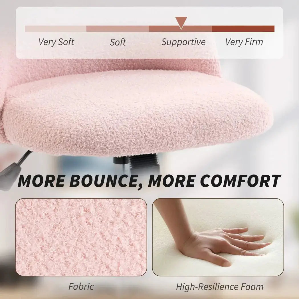 HOMCOM Teddy Fleece Office Chair with Wheels - Light Pink - from HOMCOM