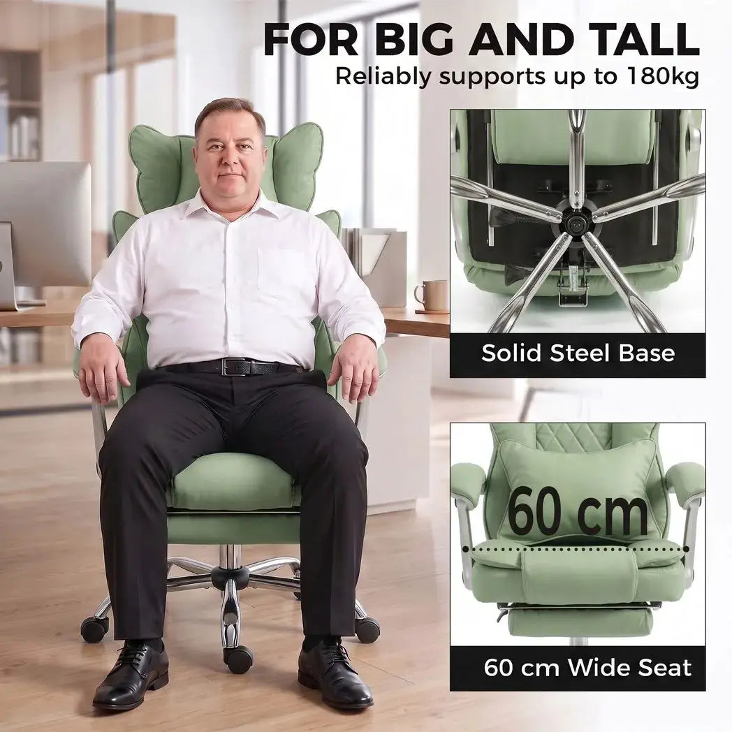 HOMCOM Executive Office Chair, PU Big and Tall Office Chair 180 kg with Wide Seat, Reclining, Lumbar Support, Light Green - from HOMCOM