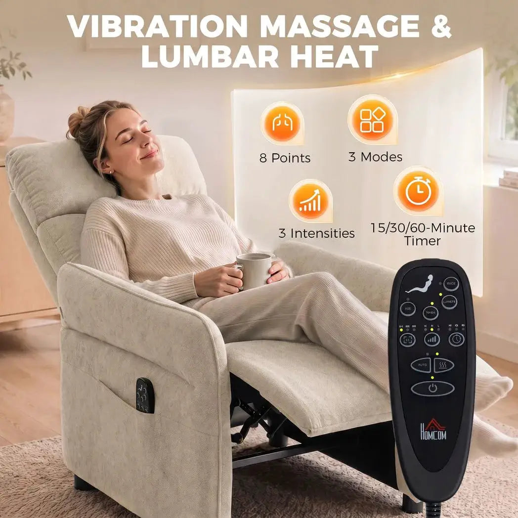 HOMCOM Recliner Armchair, Push Back Recliner Chair with Massage & Heat, Adjustable Armrests, Dual Side Pockets, Beige - from HOMCOM