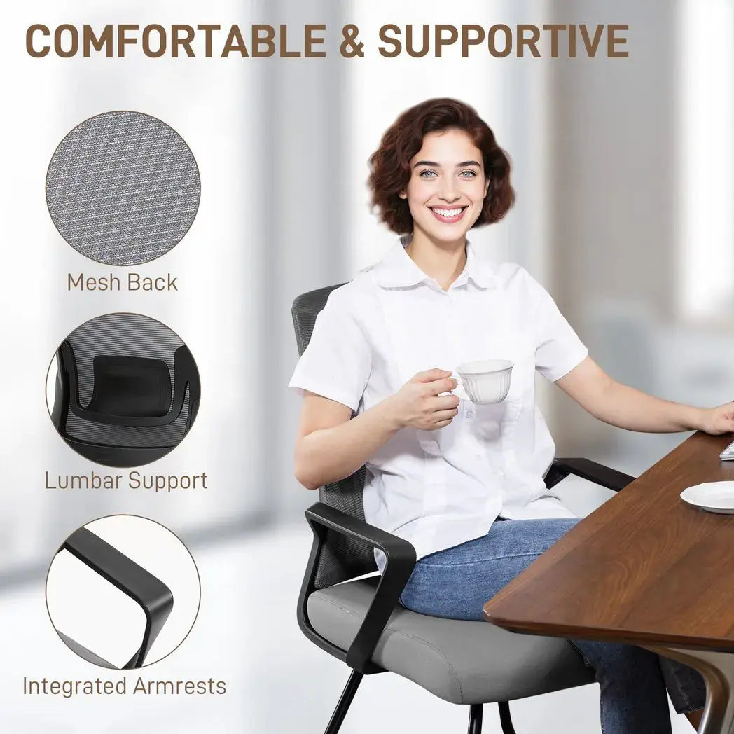 HOMCOM Desk Chair No Wheels, Office Chair with Mesh Back, Lumbar Support, Metal Base for Waiting Room, Conference Room, Dark Grey - from HOMCOM