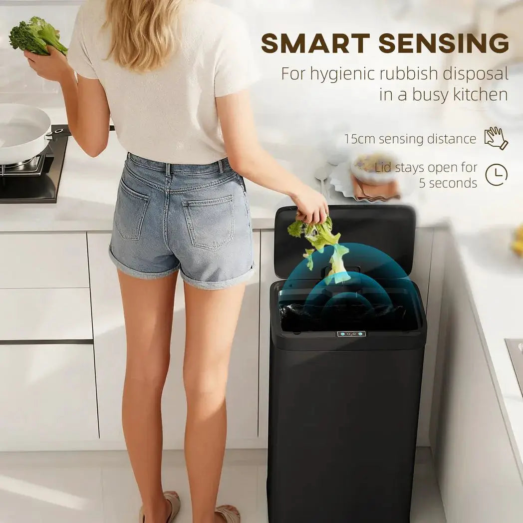 HOMCOM 45L Kitchen Sensor Bin - Black - from HOMCOM