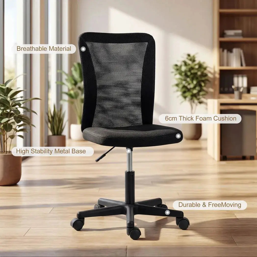 Vinsetto Computer Desk Chair, Armless Mesh Office Chair with Adjustable Height and Rolling Wheels, Black - from Vinsetto