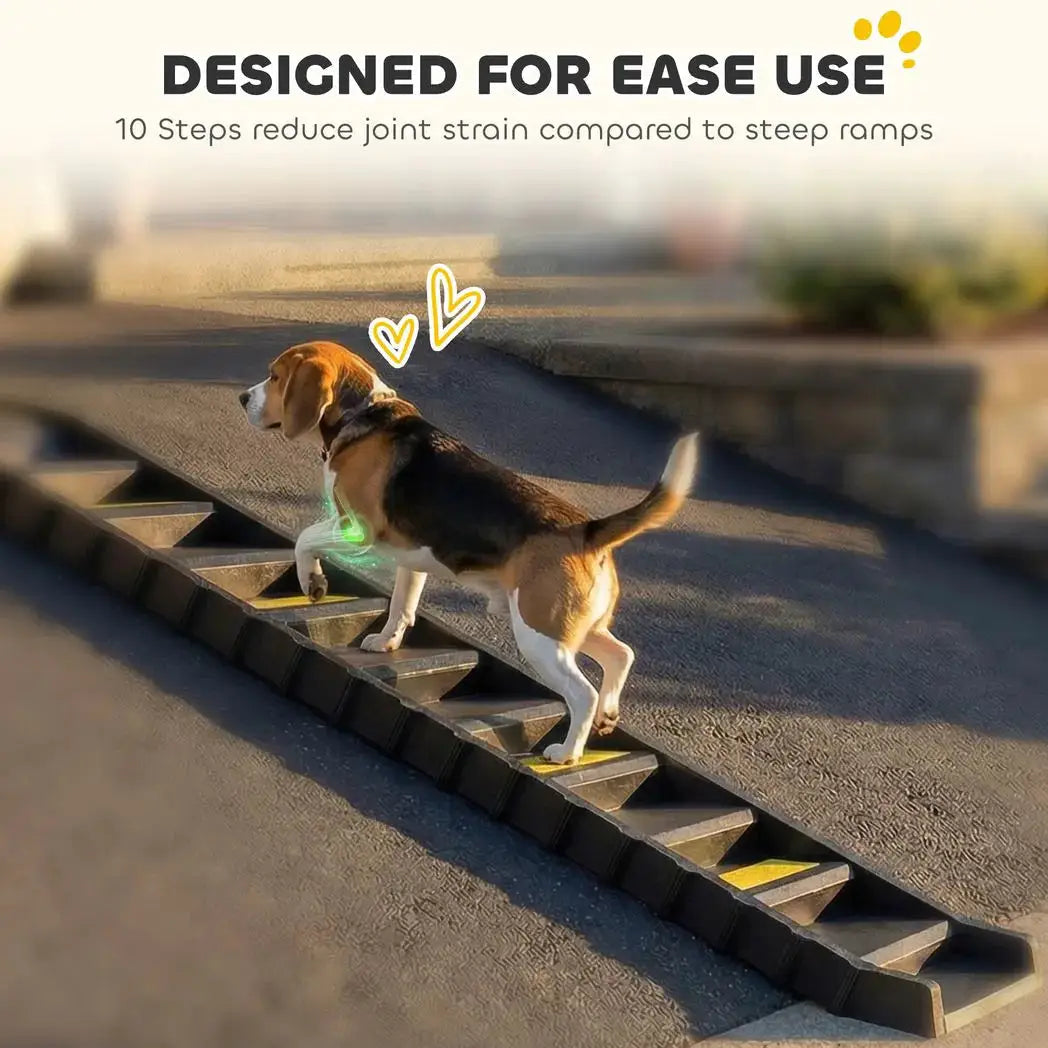 PawHut Dog Car Ramp with Anti-Slip Steps, 10-Steps Pet Stairs for Pets to Access Cars and High Beds, Black - from PawHut