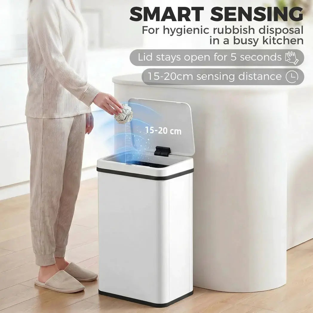 HOMCOM 40L Sensor Bin with Soft-Close Lid, Stainless Steel Automatic Touchless Motion Sensor Kitchen Bin, White - from HOMCOM