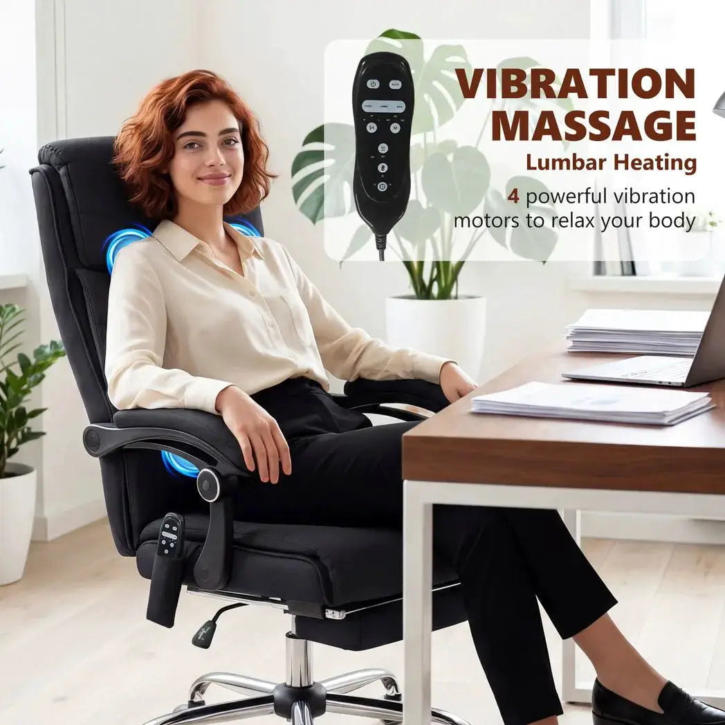 Vinsetto High Back Vibration Massage Office Chair with Footrest, Heated, Black - from Vinsetto