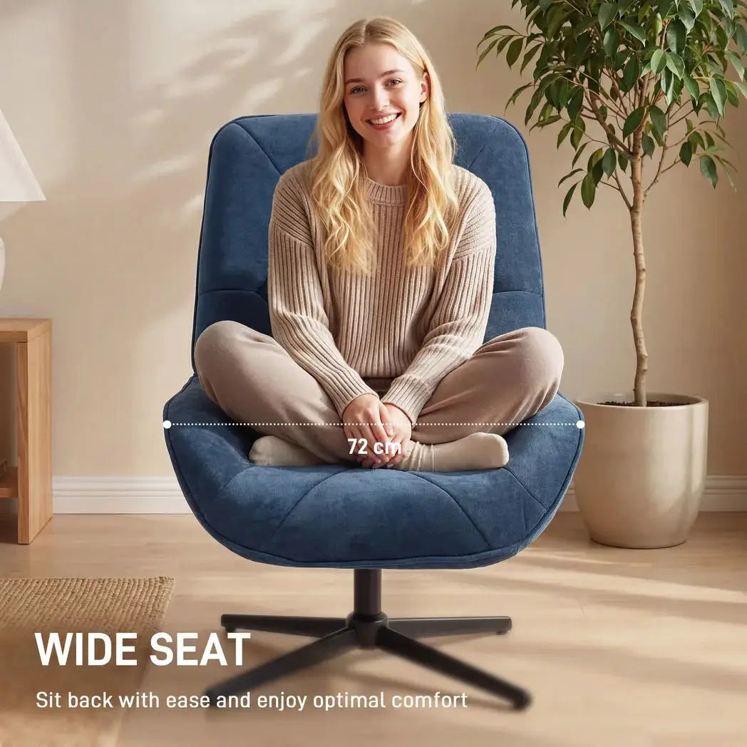 HOMCOM Accent Chair, Chenille Upholstered Swivel Armchair with Lumbar Pillow, High Back, Deep Seat and Metal Legs, Dark Blue - from HOMCOM