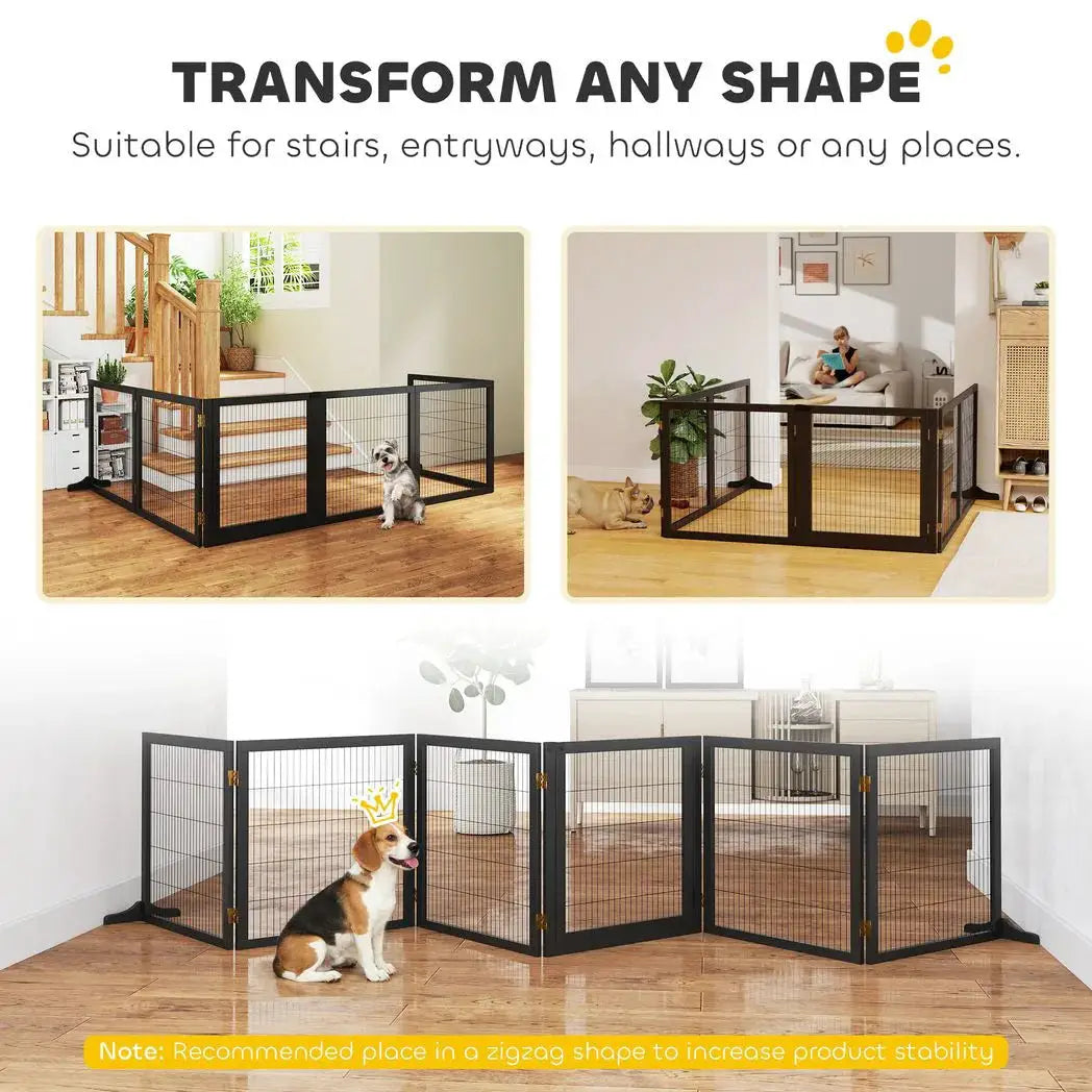 PawHut Wooden Pet Gate, Freestanding Dog Security Barrier with Two Support Feet - Black - from PawHut