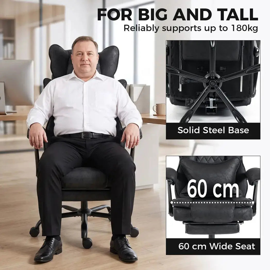 HOMCOM Executive Office Chair, Leathaire Big and Tall Office Chair 180 kg with Wide Seat, Reclining, Lumbar Support, Black - from HOMCOM