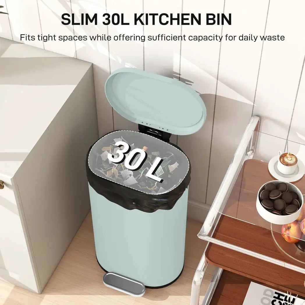 HOMCOM 30 L Modern Curved Kitchen Bin - Green - from HOMCOM