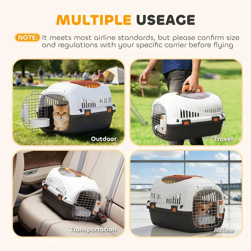 PawHut Plastic Pet Carrier Hard Shell Dog Cat Carrier Max 4 KG Steel Door Feed Bowl Secure Lock 49 x 32 x 31 cm - from PawHut