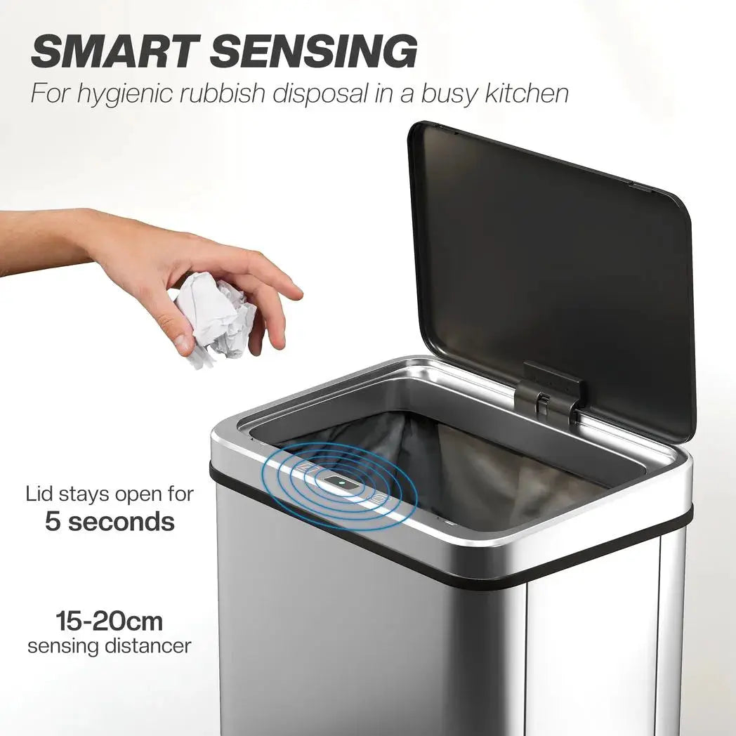 HOMCOM 50L Sensor Bin with Soft-Close Lid, Stainless Steel Automatic Touchless Motion Sensor Kitchen Bin, Silver Tone - from HOMCOM