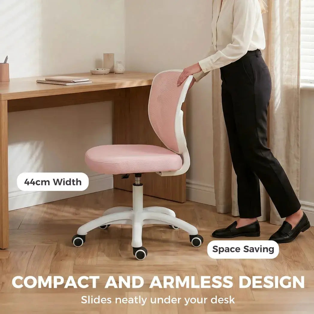 HOMCOM Office Chair, Armless Computer Desk Chair with Breathable Mesh, Adjustable Height, Swivel Wheels, Pink - from HOMCOM