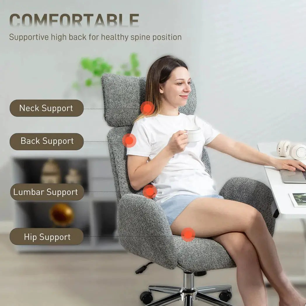 HOMCOM Office Chair with Adjustable Headrest, Spring Pack, Curved Line, Boucle Fabric - Charcoal Grey - from HOMCOM