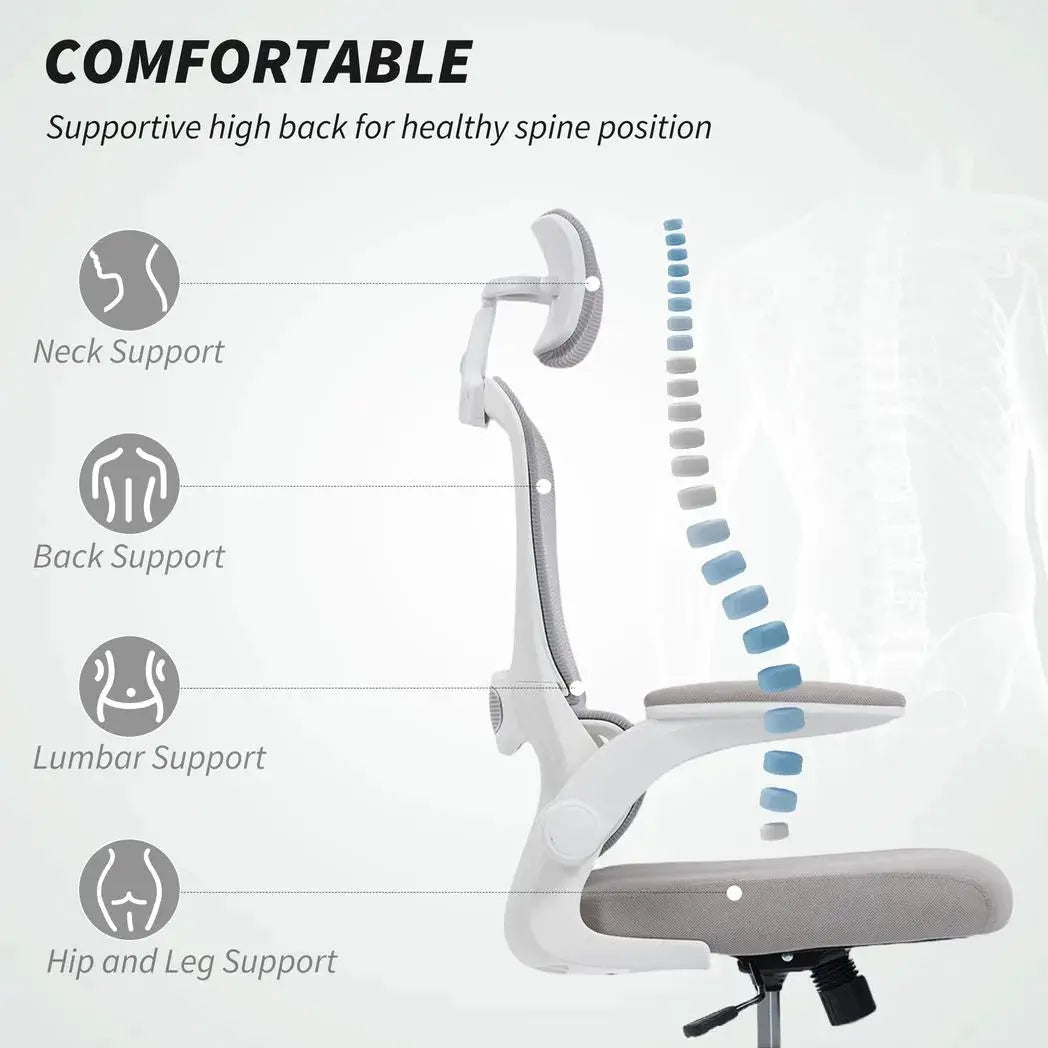 HOMCOM Mesh Back Office Chair, with Lumbar Support - Grey - from HOMCOM