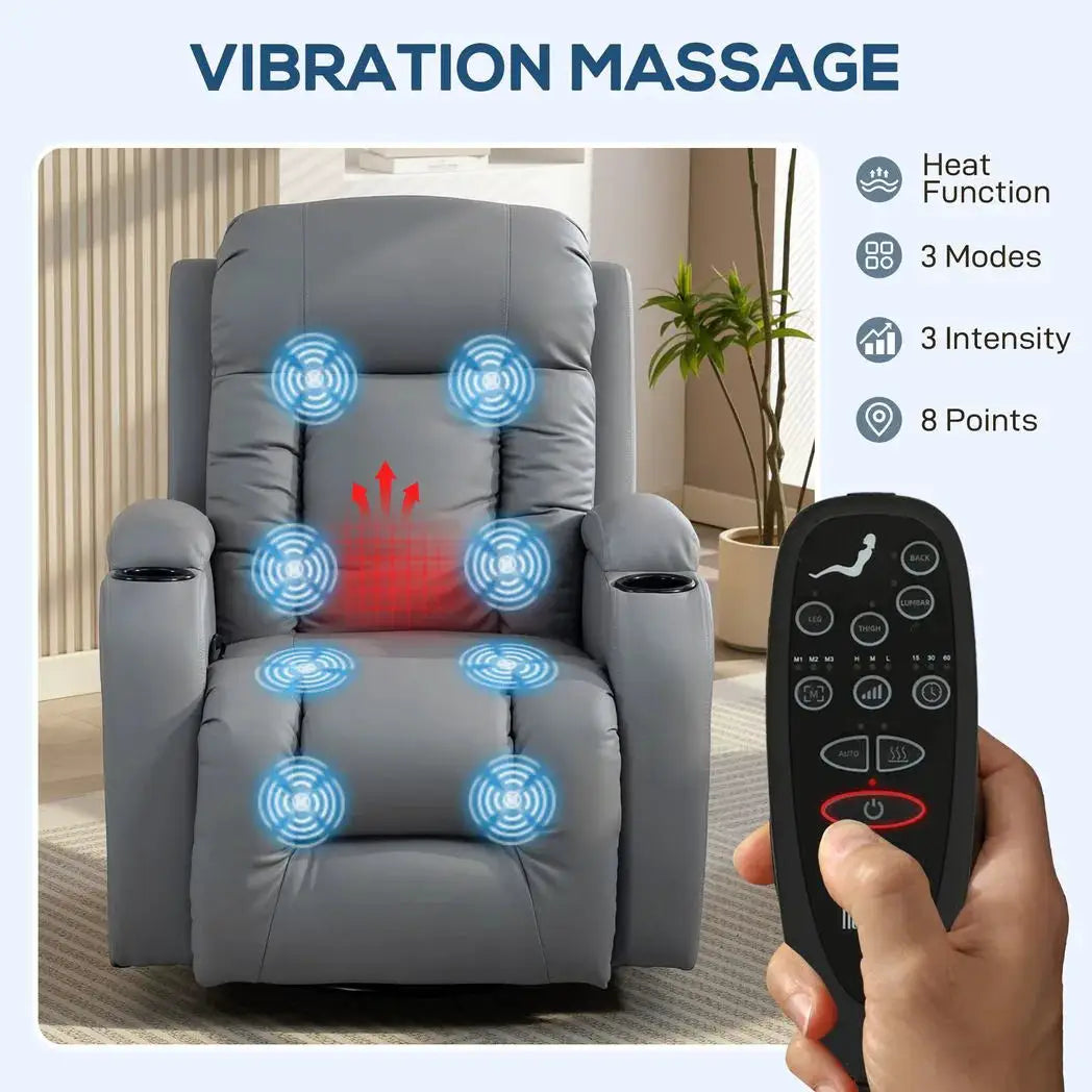 HOMCOM Massage Recliner Armchair, PU Leather Recliner Chair, Grey - from HOMCOM