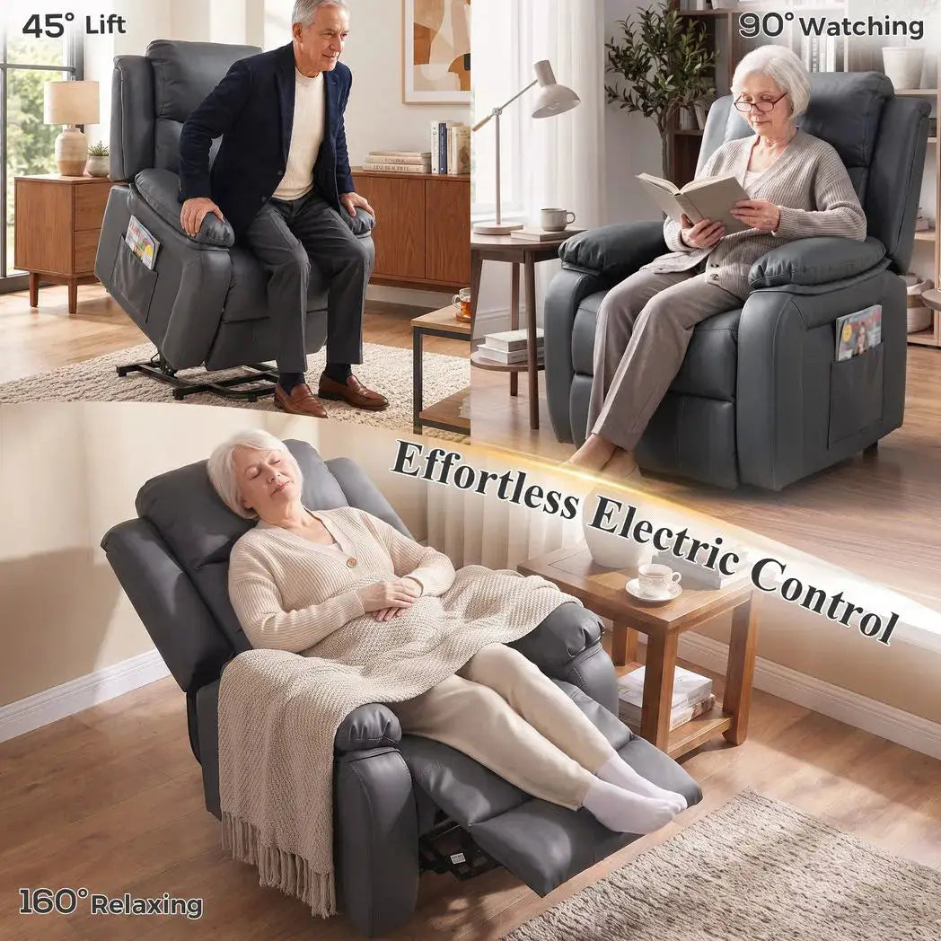HOMCOM Riser and Recliner Chair with Vibration Massage, PU Leather Power Lift Chair for Elderly, Dark Grey - from HOMCOM