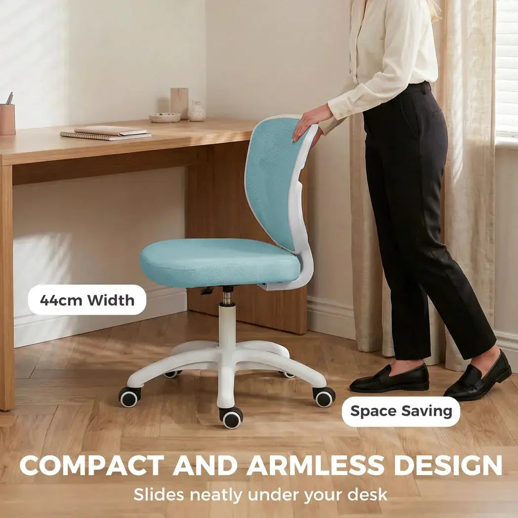 HOMCOM Office Chair, Armless Computer Desk Chair with Breathable Mesh, Adjustable Height, Swivel Wheels, Light Blue - from HOMCOM