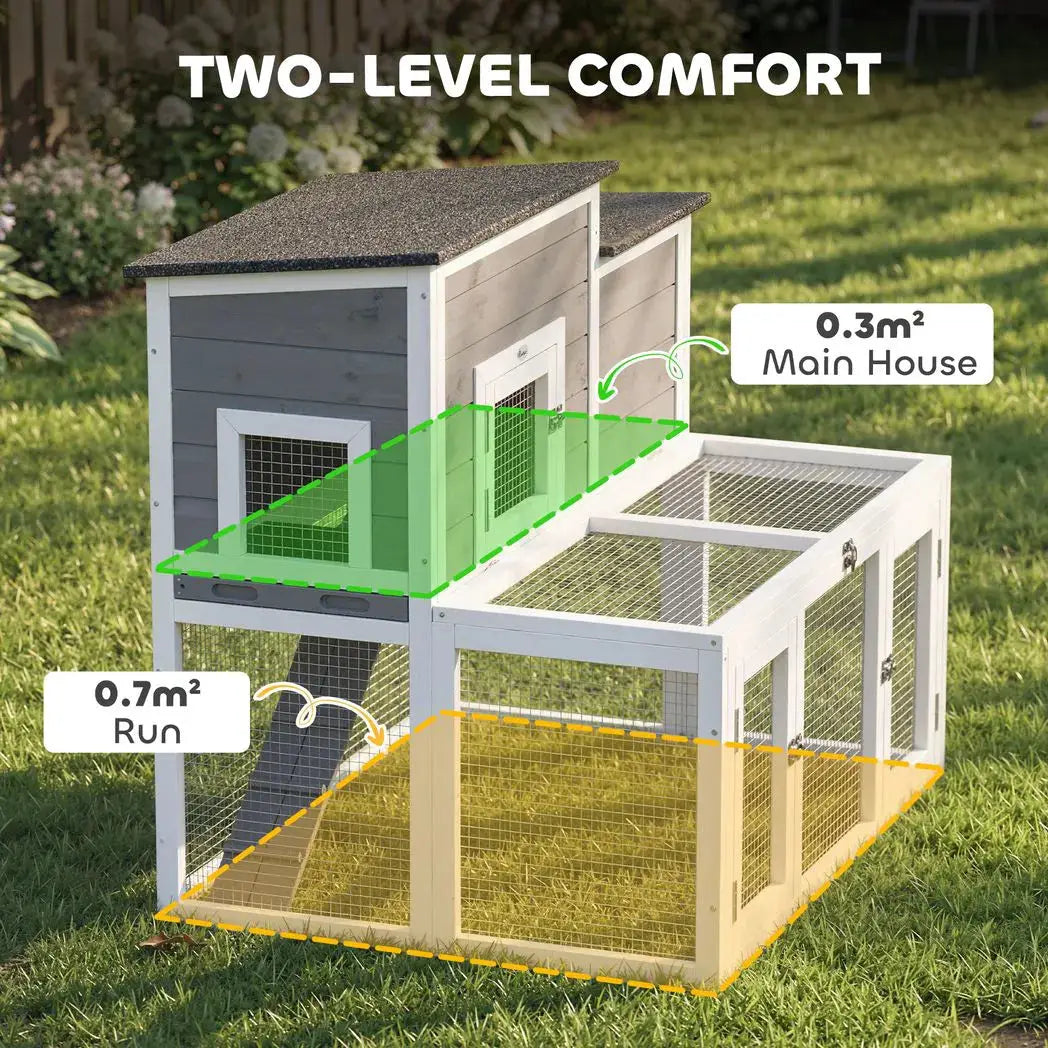 PawHut Wooden Rabbit Hutch, Indoor Outdoor Bunny Cage with Waterproof & Openable Roof, Pull Out Tray and Ramp, Guinea Pig Hutch - from PawHut