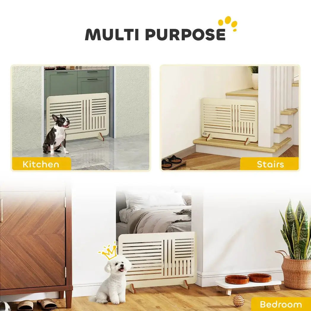 PawHut Freestanding Pet Gate, Portable Dog Barrier Gate with Feet for Small Breeds, 75 x 53 cm, Natural Wood - from PawHut