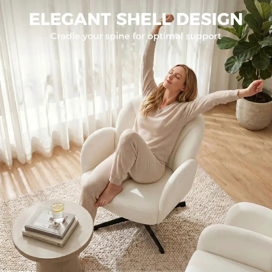 HOMCOM Swivel Accent Chair, Shell-Shaped Armchair with Spring Cushion, Metal Base, Cream White - from HOMCOM