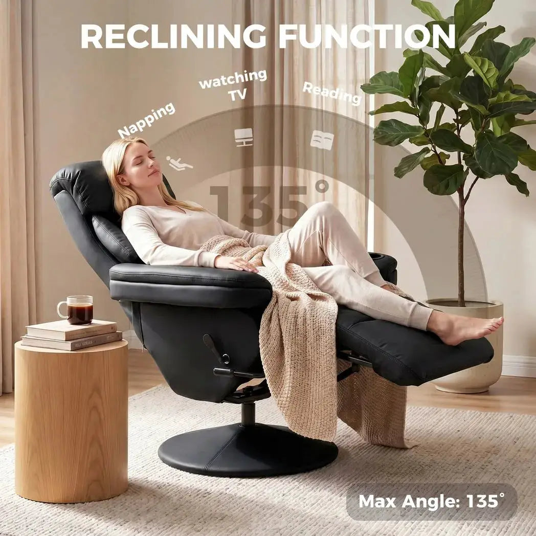 HOMCOM Upholstered Reclining Armchair, Manual Recliner Chair with Footrest and Adjustable Backrest, Black - from HOMCOM