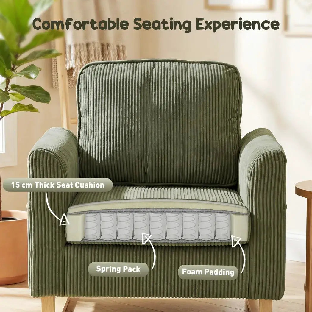 HOMCOM Accent Chair with Spring, Modern Industrial Armchair with Metal Legs for Livingroom Dark Green - from HOMCOM