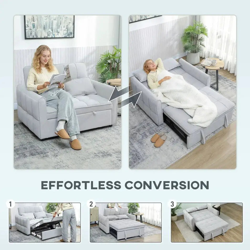HOMCOM 2 Seater Sofa Bed, 3-in-1 Convertible Sleeper Sofa with Click-clack Adjustable Backrest and 2 Pillows, Light Grey - from HOMCOM