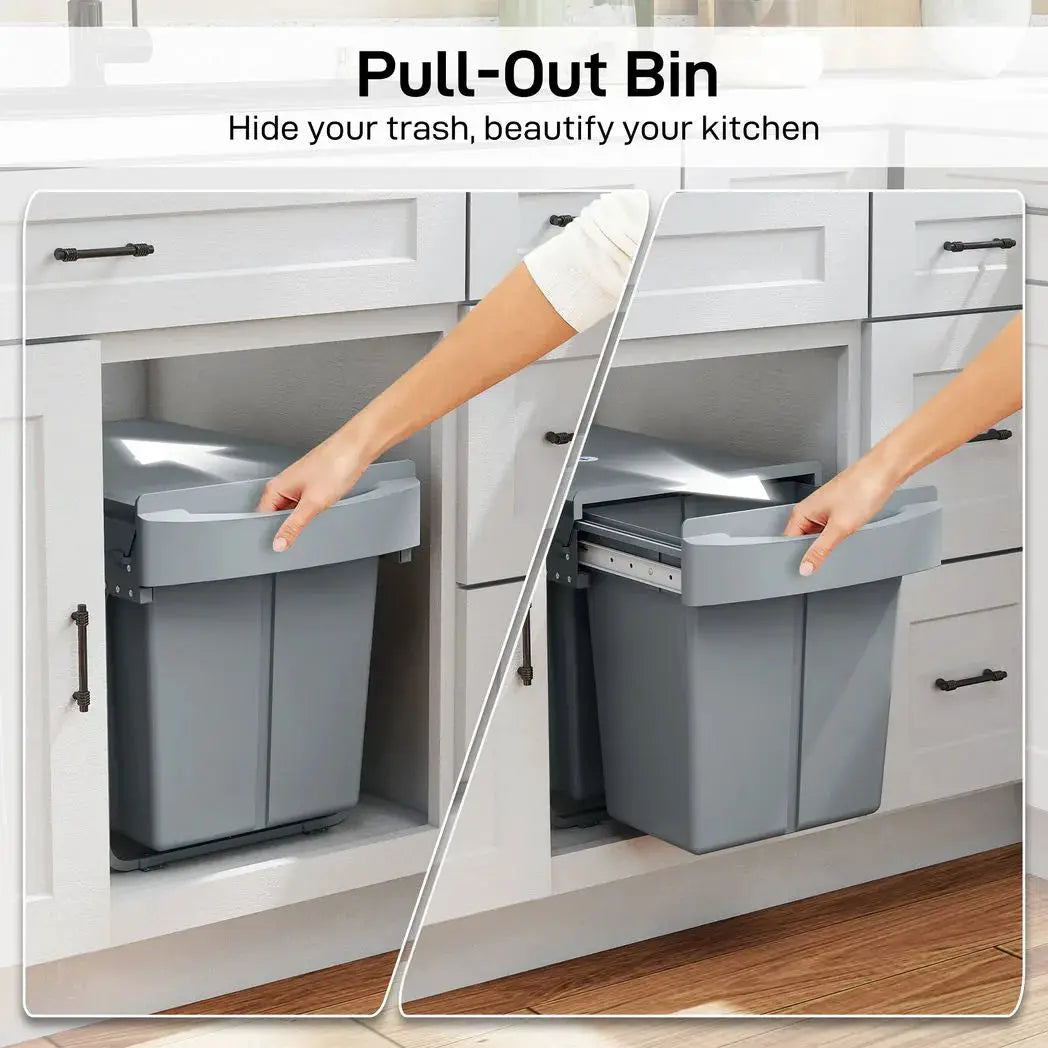 HOMCOM Pull Out Bin, Kitchen Under Sink Bin with 2 Removable Compartments, Smooth Glide, Grey - from HOMCOM