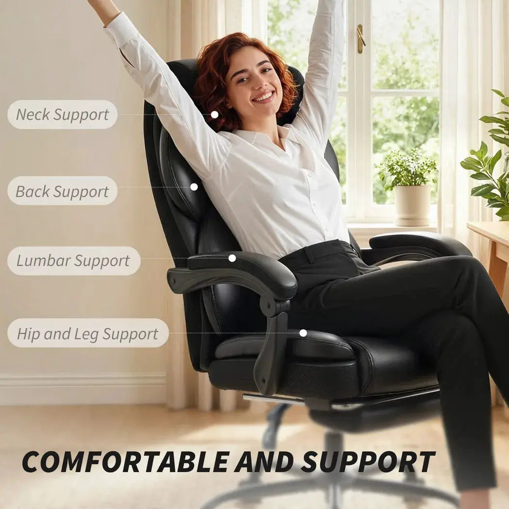 HOMCOM Adjustable Office Chair Reclining Computer Desk Chair with Footrest, Armrest, Casters, Black - from HOMCOM