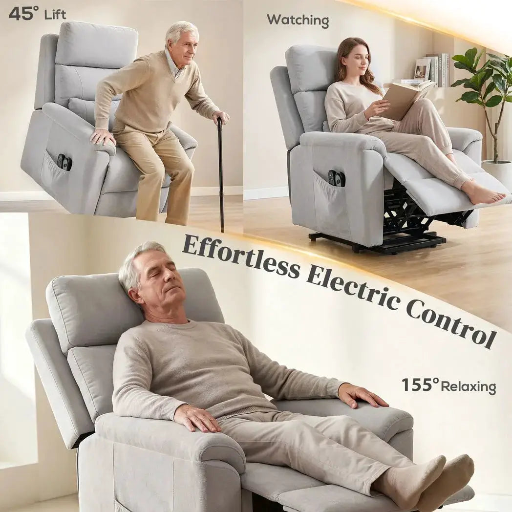 HOMCOM Power lift recliner chair with Massage and Heat, Terry Cloth Electric Lift Chair with Spring Cushion, Light Grey - from HOMCOM