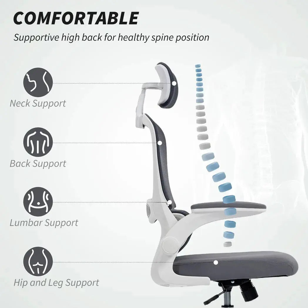 HOMCOM Mesh Back Office Chair, with Lumbar Support - Charcoal Grey - from HOMCOM