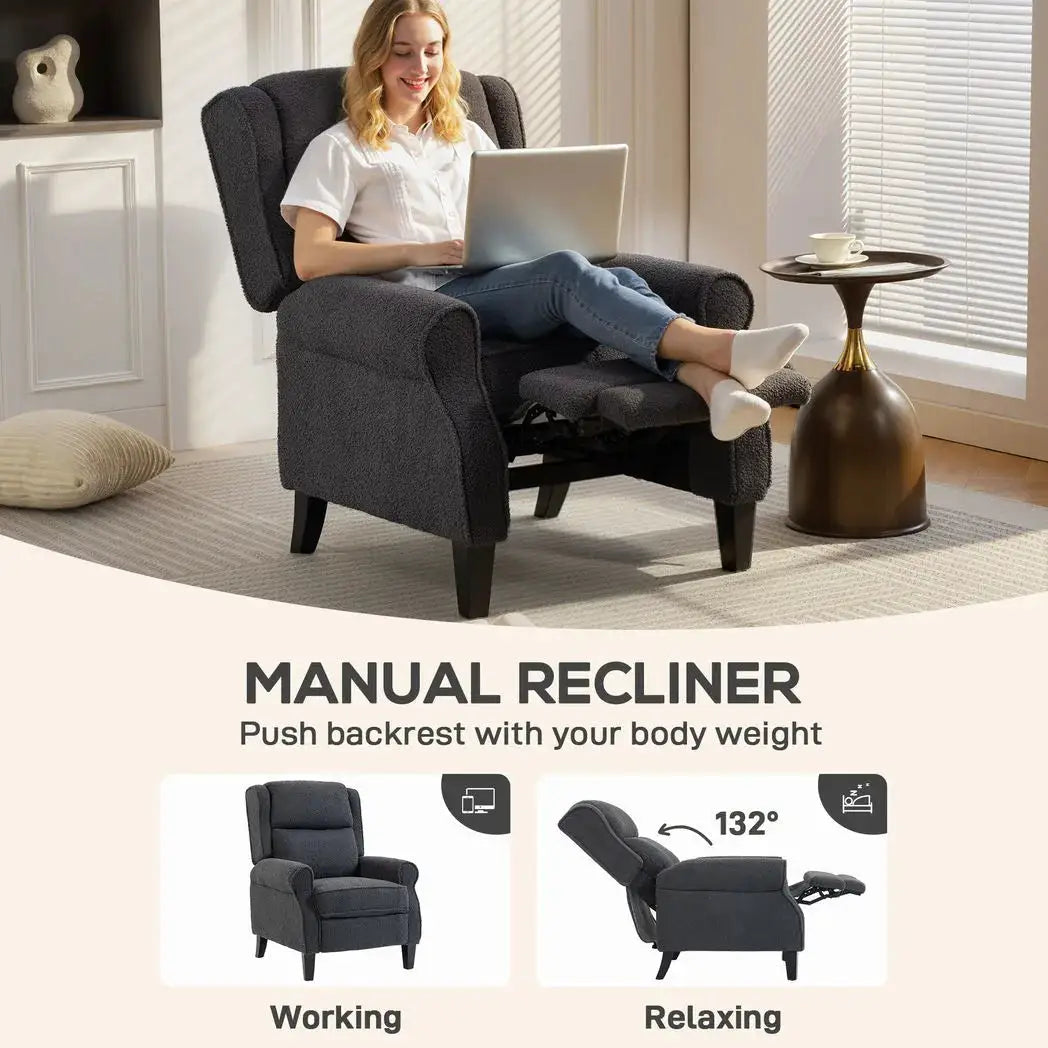HOMCOM 132° Recliner Armchair, with Extended Footrest - Dark Grey - from HOMCOM