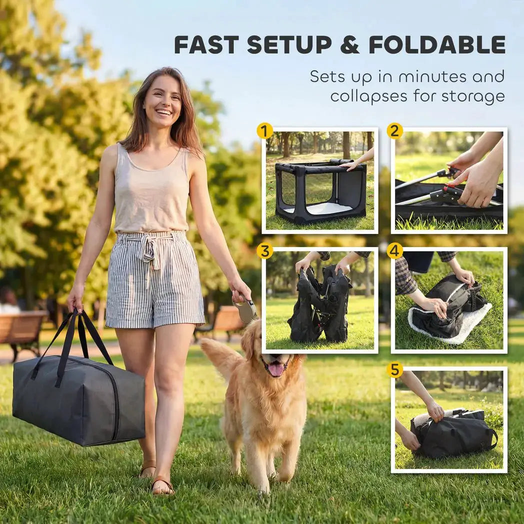 PawHut Soft Dog Crate Pet Travel Crate 90 x 64 x 64 cm with Removable Pad Mesh Window Army Green - from PawHut