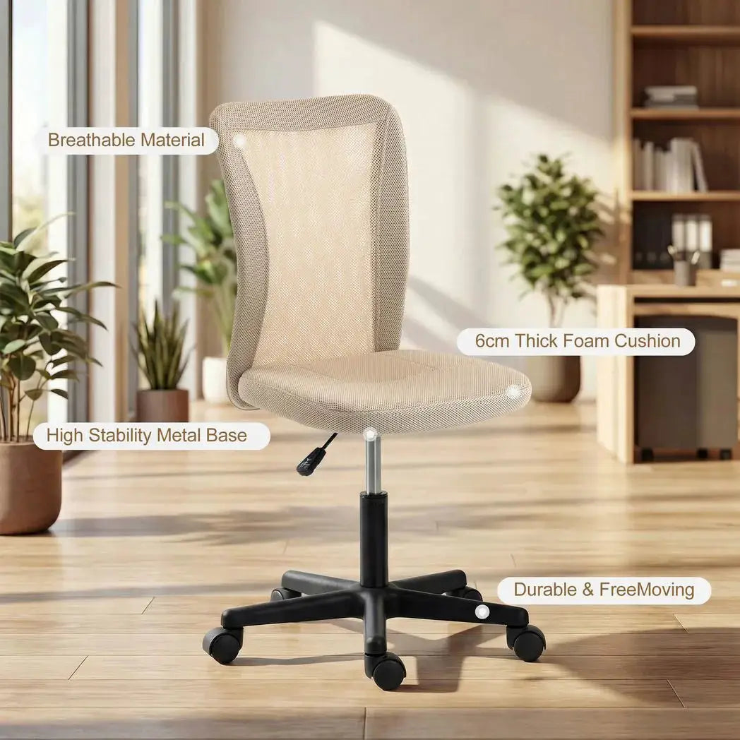Vinsetto Computer Desk Chair, Mesh Office Chair with Adjustable Height and Swivel Wheels, Armless Study Chair, Beige - from Vinsetto