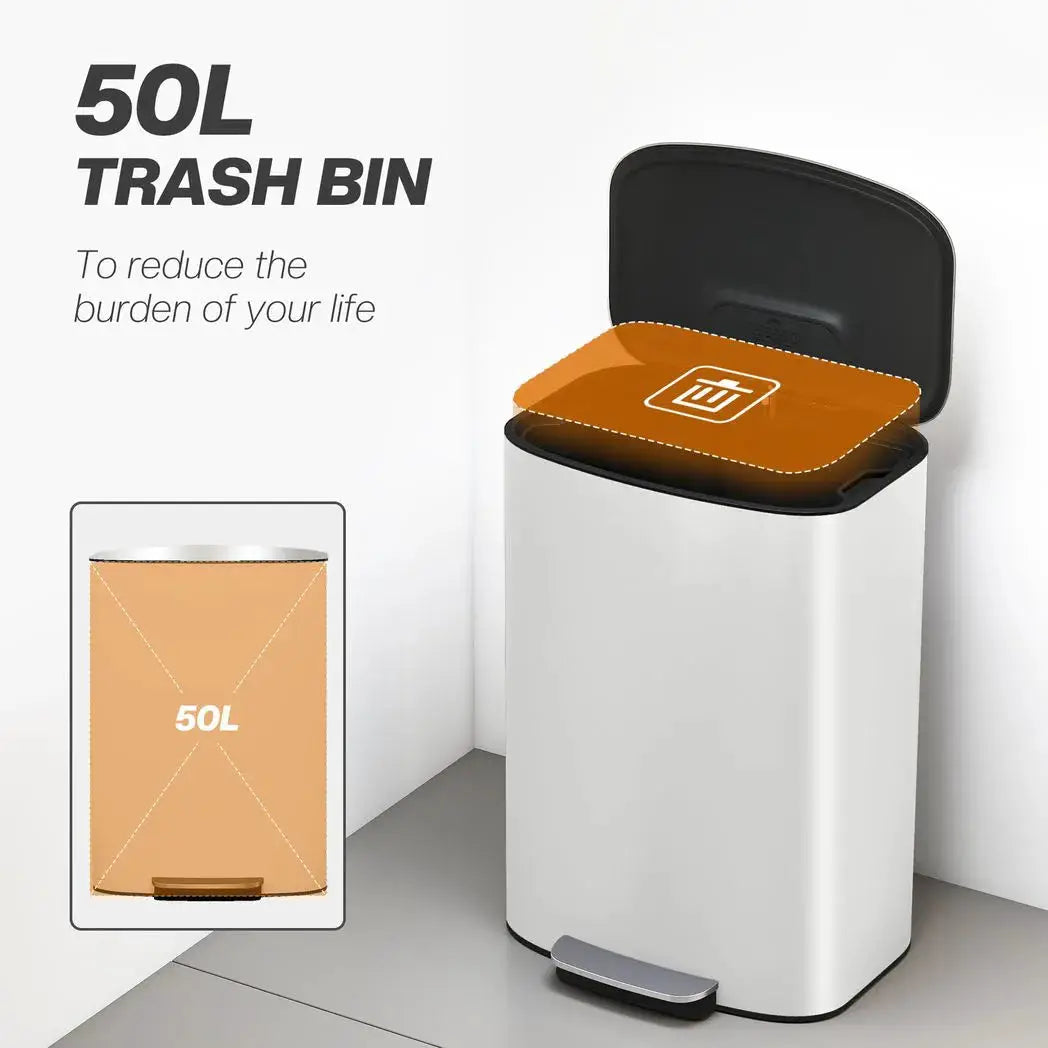 HOMCOM 50L Kitchen Bin with Soft-Close Lid and Stay-Open Function, Stainless Steel Pedal Bin with Removable Inner Bucket, Carry Handle for Kitchen, Office, Home, Cream - from HOMCOM