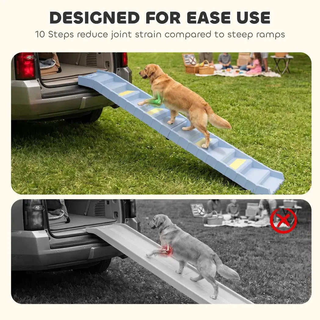 PawHut Dog Car Ramp with Anti-Slip Steps, 10-Steps Pet Stairs for Pets to Access Cars and High Beds, Grey - from PawHut