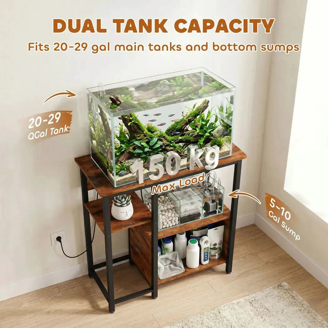 PawHut Fish Tank Stand with Power Outlets Aquarium Stand with Cabinet 20-29 Gallon Tanks Tiger Wood Grain - from PawHut