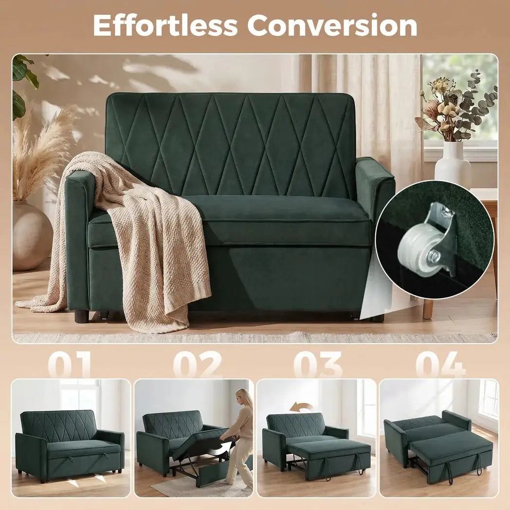 HOMCOM 2 Seater Sofa Bed, 3-in-1 Convertible Pull Out Sleeper Sofa with Click-Clack Adjustable Backrest, Dark Green - from HOMCOM