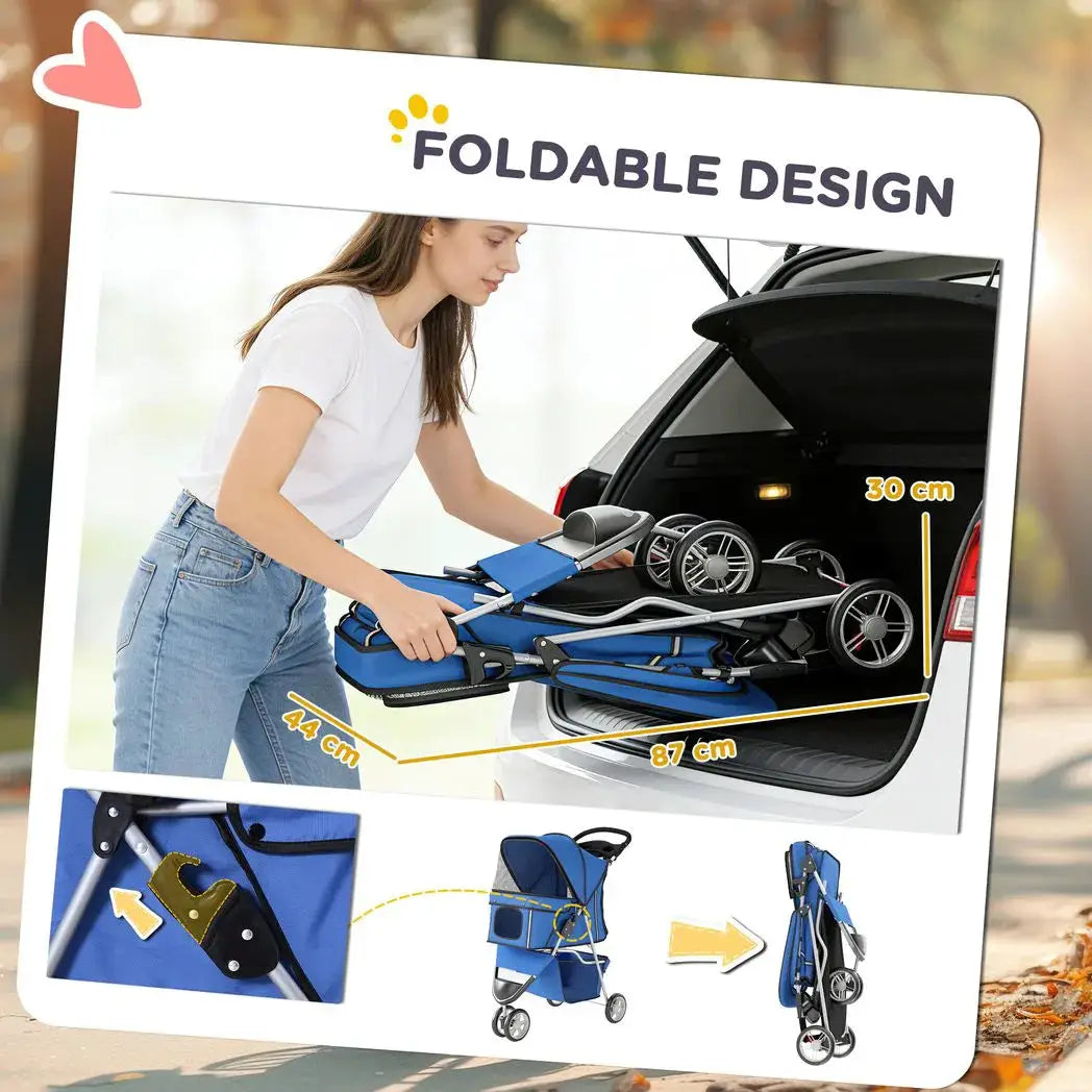 PawHut 3 Wheel Pet Stroller for Small and Miniature Dogs, Blue - from PawHut
