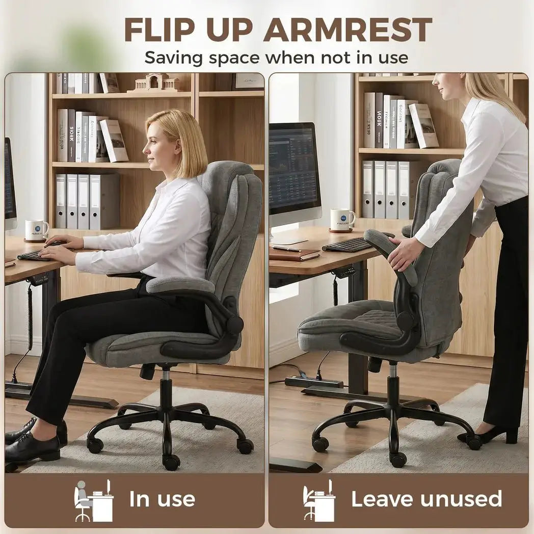 HOMCOM Office Chair, Ergonomic Desk Chair with Flip-up Armrest, Pocket Springs, Swivel Wheels, Adjustable Height, Dark Grey - from HOMCOM