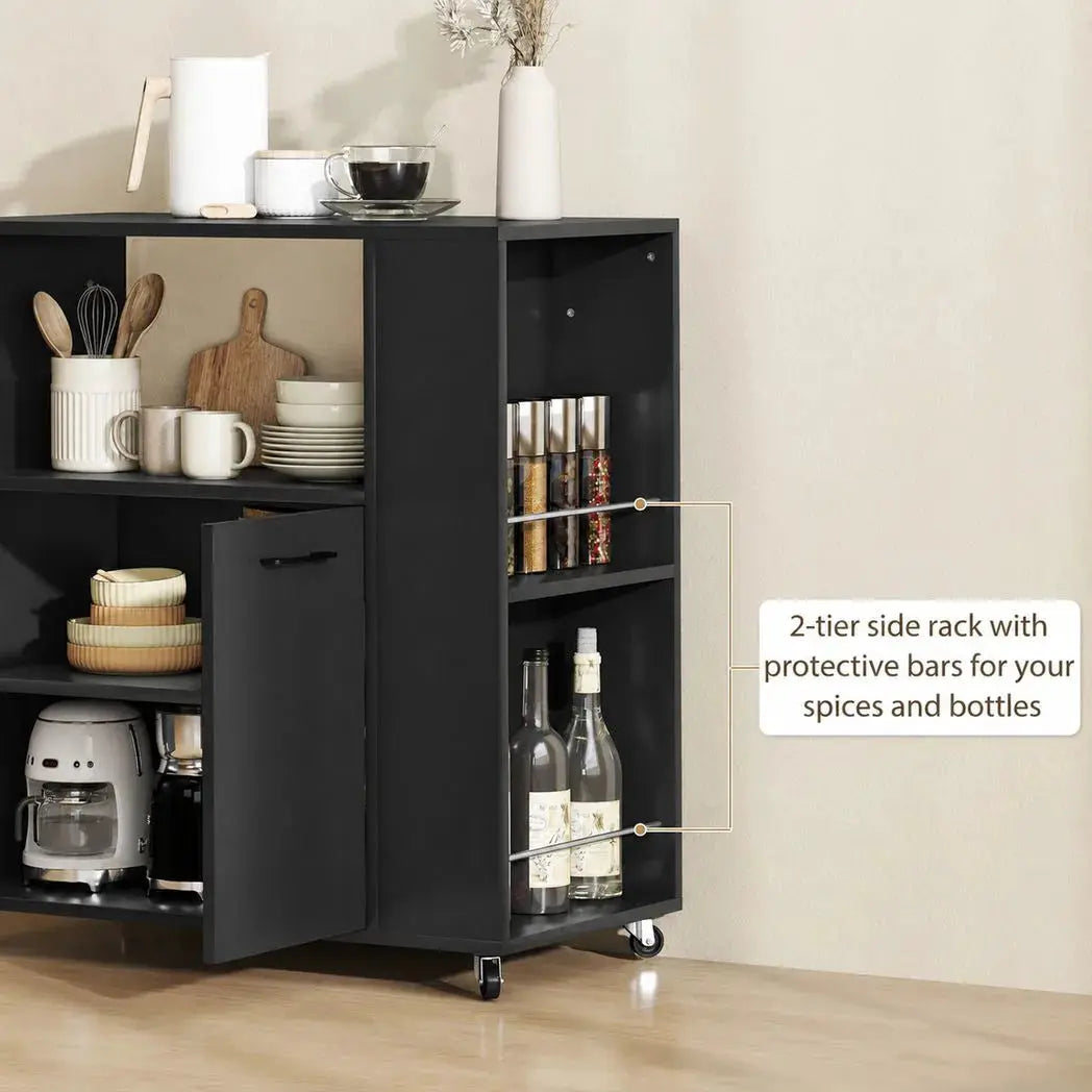 HOMCOM Kitchen Trolley on Wheels, Rolling Kitchen Island Cart with 2-Door Cabinet, Spice Rack and Adjustable Shelf, Black - from HOMCOM